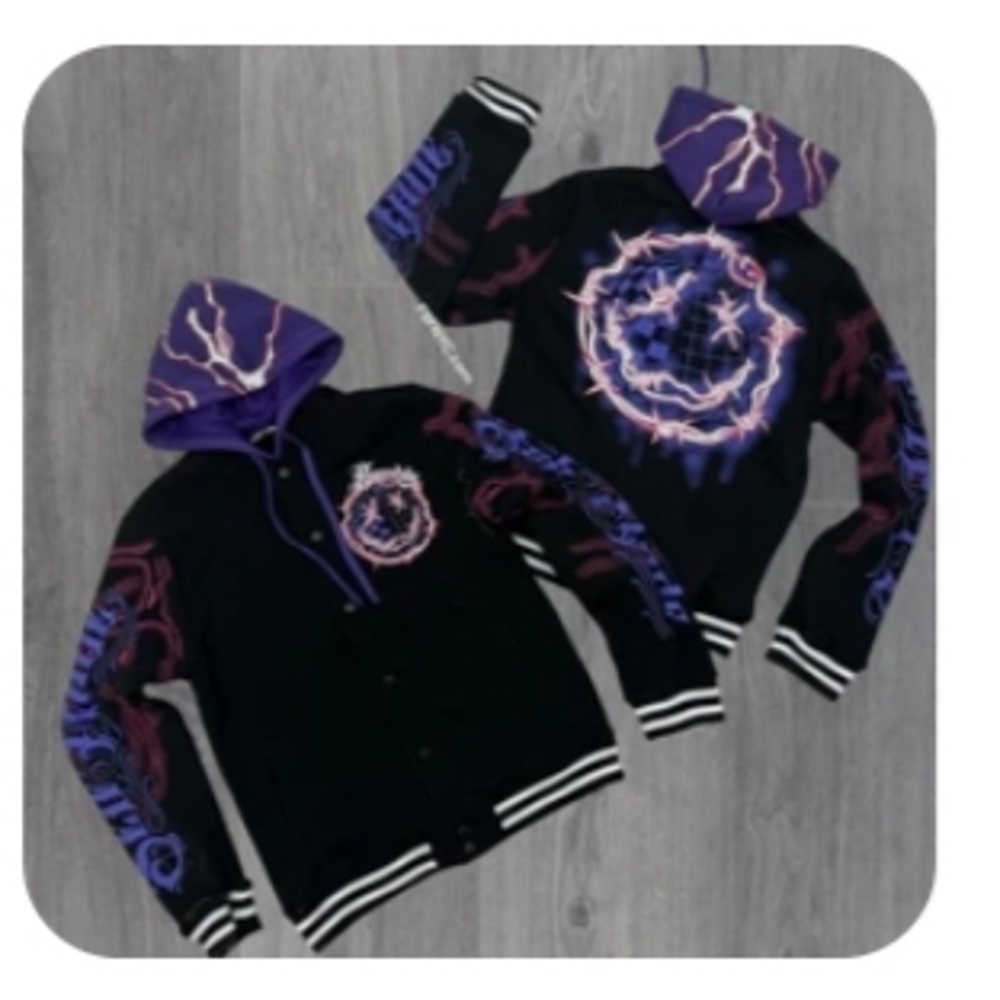 Kids Lightning Graphic Jacket - Black and Purple